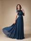 Navy Blue Empire Asymmetrical Floor-length Ruch Chiffon Prom / Evening Dress