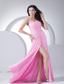 Beading and Ruching Decorate Bodice High Slit Pink Chiffon One Shoulder 2013 Prom Dress