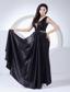 Sexy Prom Dress For 2013 V-neck Black Elastic Woven Satin Ankle-length