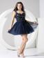 Lace Decorate Bodice A-line Navy Blue Straps Mini-length Backless 2013 Prom Dress