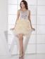 V-neck Silver and Champagne Sequin and Organza Mini-length Ruffles 2013 Prom Dress