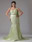 Stylish Yellow Green One Shoulder 2013 Prom Celebirty Dress With Appliques Watteau Train In Groton Connecticut