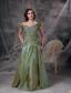 Luxurious Olive Green Prom Dress Column Off The Shoulder Beading and Ruch Taffeta Floor-length