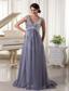 Grey Sequins V-neck Brush Train Evening / Prom Dress For Prom Party