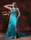 Turquoise High Slit Halter Brush Train Prom Dress With Beaded Decorate In Williams Arizona