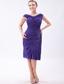 Purple Column V-neck Prom Dress Chiffon Beading Knee-length