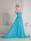 Baby Blue A-line Sweetheart Ruch Prom Dress Court Train Chiffon