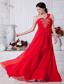 Red Empire One Shoulder Prom / Evening Dress Chiffon Beading Floor-length