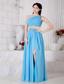 Aqua Blue Empire One Shoulder Belt Prom / Evening Dress Floor-length Chiffon