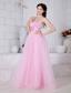Baby Pink A-line Sweetheart Beading Prom / Evening Dress Floor-length Organza
