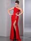 Beautiful Red One Shoulder Chiffon Prom Dress With Silver Beading On Top Side