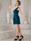 Turquoise Column One Shoulder Mini-length Chiffon Prom Dress