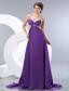 Classical Purple Empire Straps Evening Dress Elastic Woven Satin Beading Brush Train