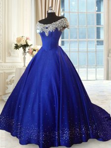 Exceptional Off the Shoulder Cap Sleeves Lace Up Beading and Lace 15th Birthday Dress