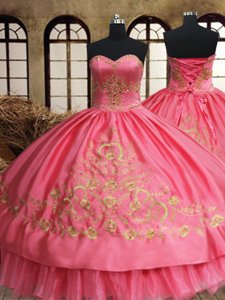 Free and Easy Pink Lace Up Sweet 16 Quinceanera Dress Beading and Embroidery Sleeveless Floor Length