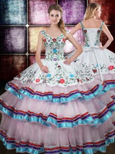 Dazzling Multi-color Taffeta Lace Up Straps Sleeveless Floor Length Quinceanera Gowns Beading and Embroidery