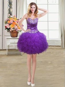 Trendy Mini Length Eggplant Purple Party Dress for Toddlers Sweetheart Sleeveless Lace Up