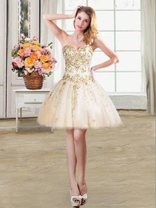 Free and Easy Tulle Sweetheart Sleeveless Lace Up Beading Party Dress in Champagne