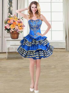 Charming Blue Lace Up Party Dress for Girls Beading and Embroidery and Ruffled Layers Sleeveless Mini Length