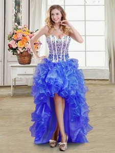 Custom Fit Sleeveless Lace Up High Low Beading and Ruffles Pageant Dress for Girls