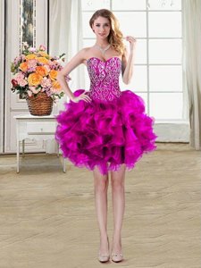 Sumptuous Mini Length Lace Up Party Dress Wholesale Fuchsia and In for Prom and Party with Beading and Ruffles