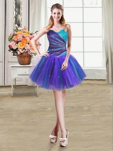 Fine Multi-color Ball Gowns Sweetheart Sleeveless Tulle Mini Length Lace Up Beading and Ruffles Homecoming Gowns