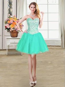 Suitable Apple Green Lace Up Cocktail Dress Beading and Ruffles and Pick Ups Sleeveless Mini Length