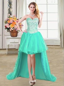Cute High Low Lace Up Homecoming Dress Apple Green and In for Prom and Party with Beading and Ruffles and Pick Ups