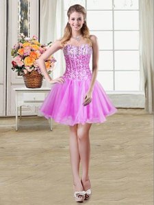Cute Sequins Sweetheart Sleeveless Lace Up Club Wear Pink Organza