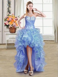 Sumptuous Multi-color Organza Lace Up Evening Wear Sleeveless High Low Sequins