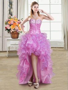 Elegant Sequins Ball Gowns Pageant Dresses Multi-color Sweetheart Organza Sleeveless High Low Lace Up