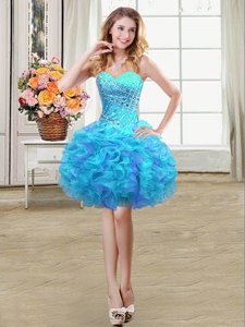 Romantic Multi-color Lace Up Sweetheart Beading and Ruffles Juniors Party Dress Organza Sleeveless