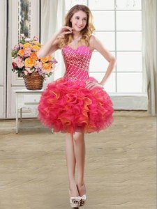 Glittering Multi-color Cocktail Dresses Prom and Party and For with Beading and Ruffles Sweetheart Sleeveless Lace Up