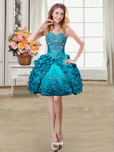 Popular Teal Sweetheart Lace Up Beading and Embroidery and Pick Ups Party Dress Wholesale Sleeveless