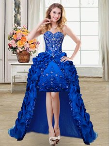 Low Price Royal Blue Lace Up Sweetheart Beading and Embroidery and Pick Ups Military Ball Dresses Organza and Taffeta Sleeveless