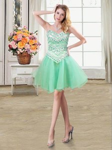 Noble Mini Length A-line Sleeveless Apple Green Dress for Prom Lace Up