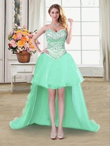 Fitting High Low A-line Sleeveless Apple Green Prom Party Dress Lace Up