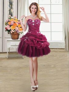Custom Design Pick Ups Mini Length Burgundy Casual Dresses Sweetheart Sleeveless Lace Up