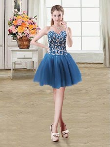 Shining Sequins Teal Sleeveless Tulle Lace Up Prom Dress for Prom and Party