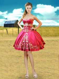Sumptuous Hot Pink Lace Up Sweetheart Beading and Embroidery Military Ball Dresses Taffeta Sleeveless