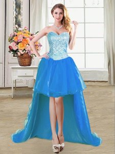 Excellent Baby Blue Homecoming Dress Prom and Party and For with Beading Sweetheart Sleeveless Lace Up