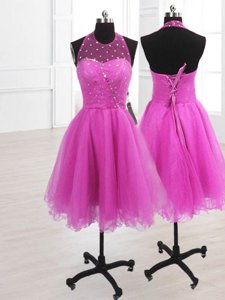 Sexy High-neck Sleeveless Organza Party Dress Sequins Lace Up