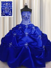Dazzling Royal Blue Sleeveless Beading and Appliques and Embroidery Floor Length Quince Ball Gowns
