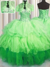 Lovely Visible Boning Bling-bling Sleeveless Lace Up Asymmetrical Beading and Ruffled Layers Ball Gown Prom Dress
