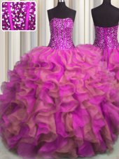 Stunning Visible Boning Beaded Bodice Multi-color Sleeveless Beading and Ruffles Floor Length Ball Gown Prom Dress