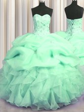 Sophisticated Visible Boning Light Blue Lace Up Sweetheart Beading and Ruffles Quinceanera Dresses Organza Sleeveless