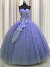 Beauteous Tulle Sleeveless Floor Length 15th Birthday Dress and Beading and Sequins and Bowknot