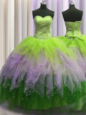 Chic Visible Boning Multi-color Sweet 16 Dress Military Ball and Sweet 16 and Quinceanera and For with Beading and Ruffles and Sequins Sweetheart Sleeveless Lace Up