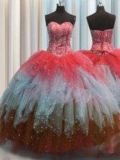 Graceful Visible Boning Multi-color Sweetheart Neckline Beading and Ruffles and Sequins Sweet 16 Dress Sleeveless Lace Up