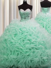 Luxurious Rolling Flowers Brush Train Sleeveless Beading and Pick Ups Lace Up Quinceanera Dresses